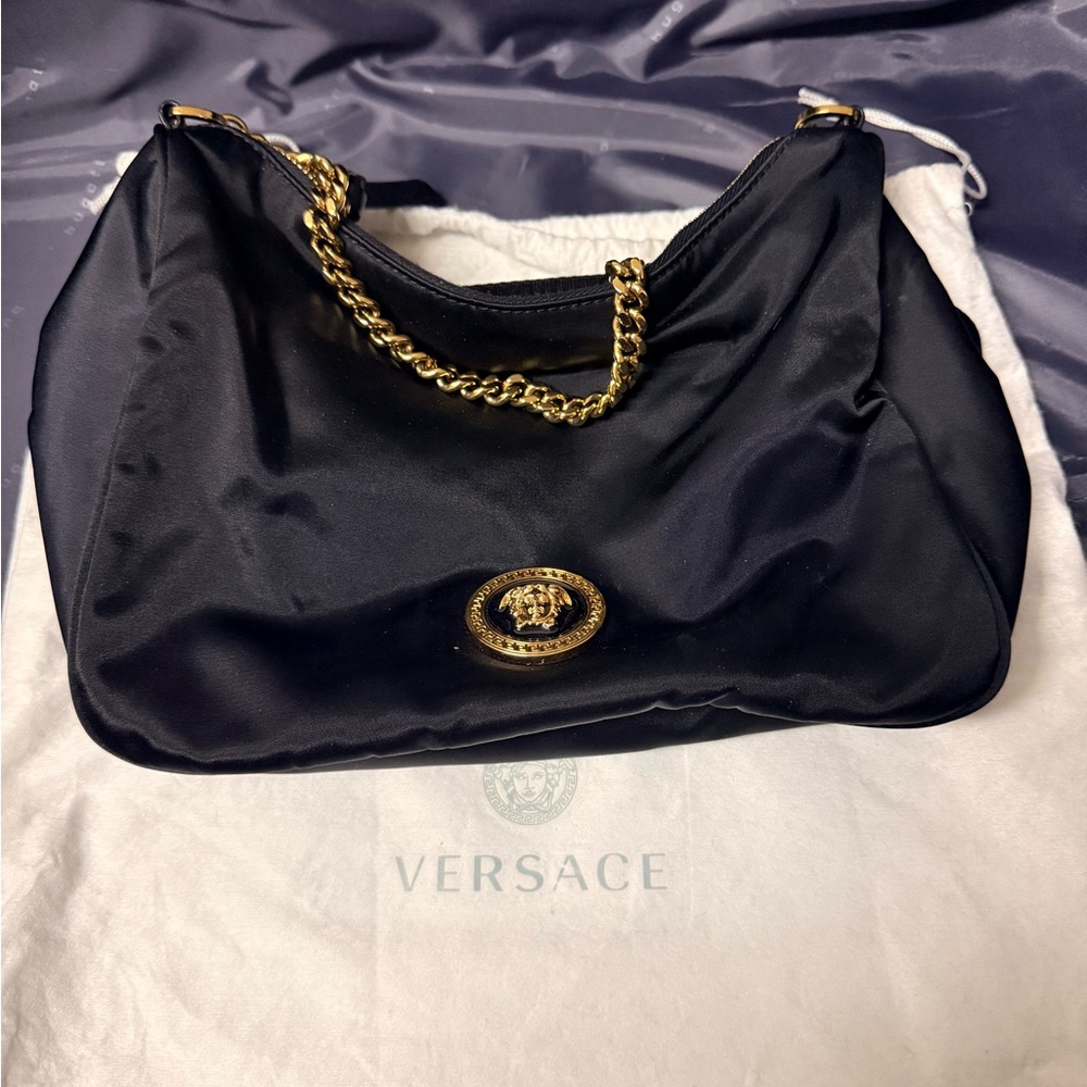 Versace Black Shoulder Bag with Gold Accents